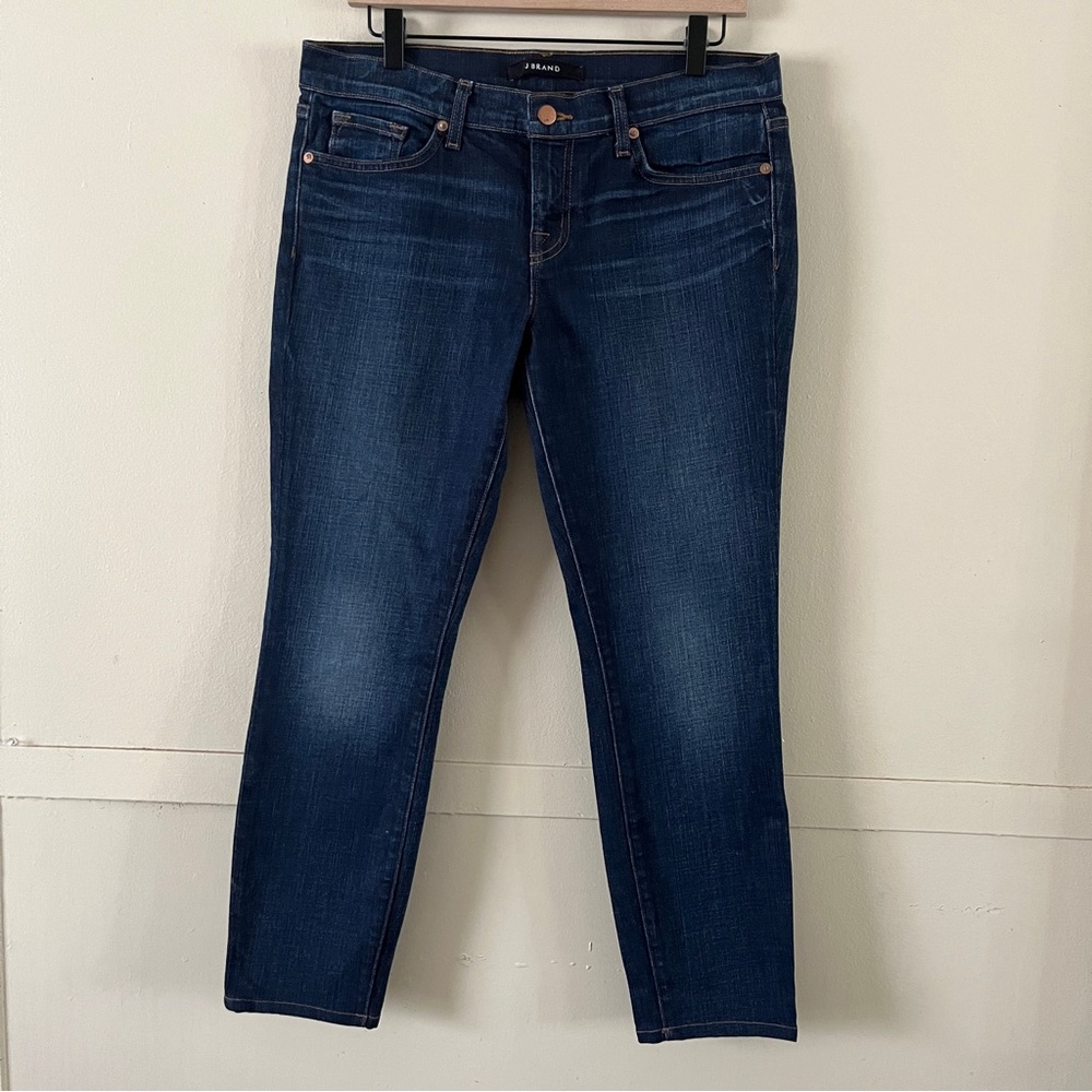 J Brand Skinny Leg Mid Rise League Dark Wash Denim Blue Jeans Size 30 Stretch